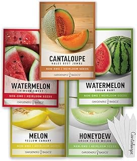 Gardeners Basics, Melon Fruit Seeds for Planting Home Garden 5 Variety Packs - Hales Best Cantaloupe, Crimson Sweet Watermelon, Yellow Canary Melon, Green Flesh Honeydew Melon, Sugar Baby Watermelon