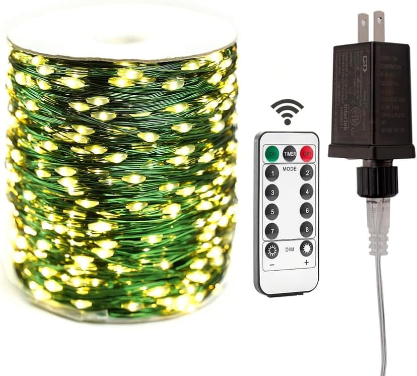 Extra Long Green Wire Fairy Lights Plug in 400FT High Bright 1200 LED Waterproof LED String Lights with Remote Warm White for Christmas Tree, Patio, Garden, Backyard