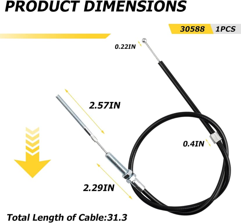 30588 Front Tine Tiller Cable Compatible with Earthquake Tiller, Fits Models 20908 and 20970, Replaces Part Number 3108A and 20827, M5 End M8 Mount Kit, 1 Pack