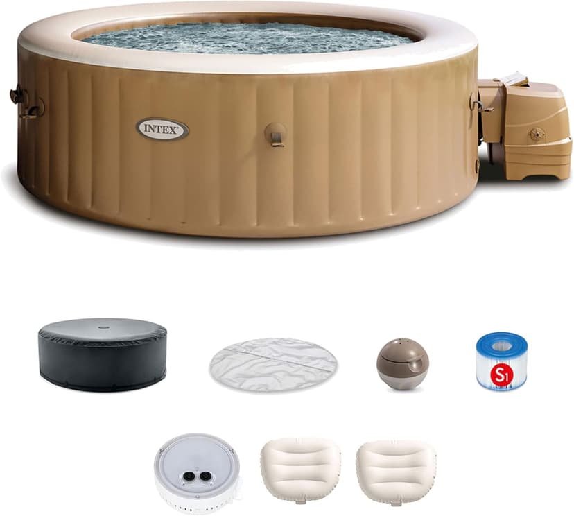 INTEX PureSpa 6 Person Bubble Massage Inflatable Hot Tub Spa Bundled with Battery Powered Multicolor LED Light, and Adjustable Headrest (2 Pack)
