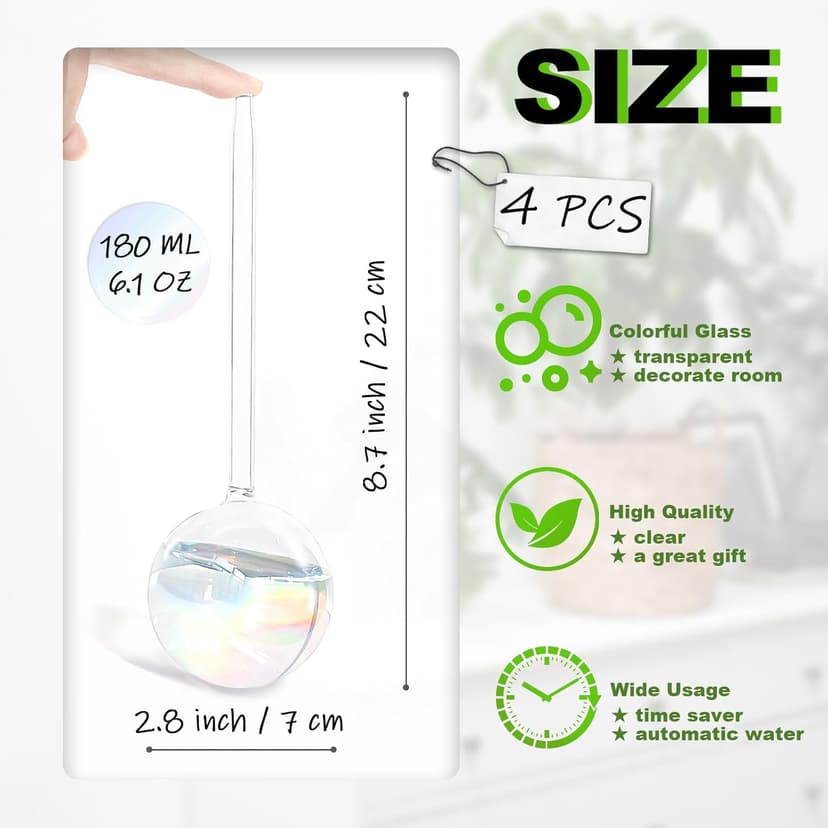 4 Pcs Plant Watering Globes,Rainbow Gradient Glass Watering Devices,Self Watering Planter Insert Plant Accessories for Indoor,Outdoor,Flowerpot,Hanging Plants,Home Garden,8.7" L×2.8" D