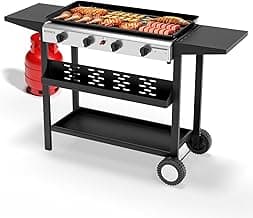 ROVSUN 4 Burner Portable Propane Griddle with Nonstick Enameled Tray, 40000 BTU Rolling Flat Top Gas Grill with Electronic Ignition, Side Shelves & Regulator for Outdoor Cooking Camping BBQ Tailgating