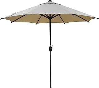 Abba Patio 9ft Patio Umbrella Outdoor Market Table Umbrella with Push Button Tilt and Crank for Garden, Lawn, Deck, Backyard & Pool, 8 Sturdy Ribs, Beige