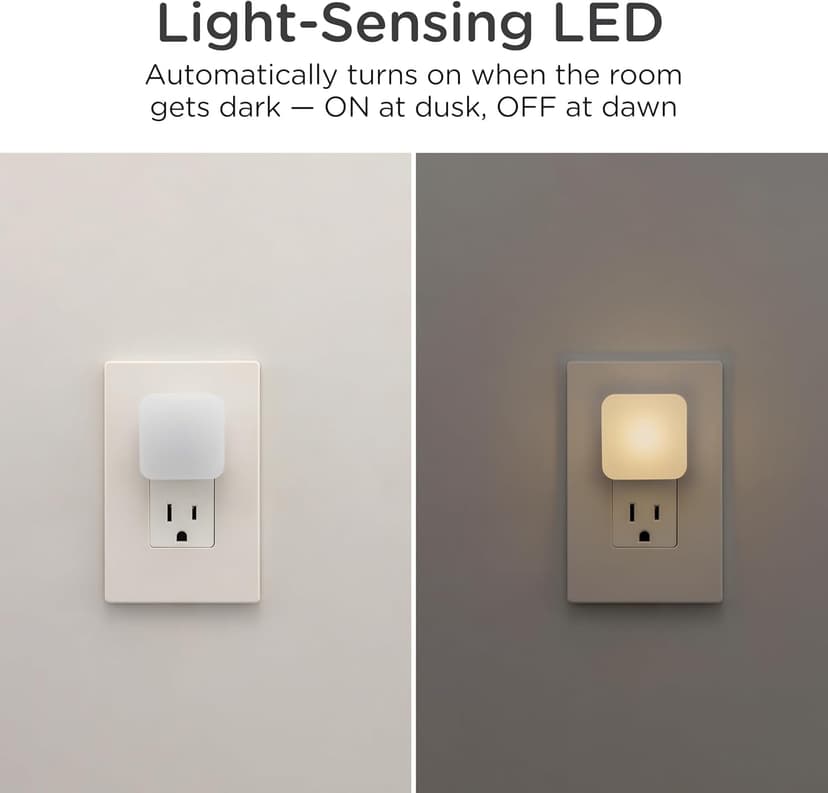 Lights By Night Mini Square LED Night Light, Plug-in, Dusk to Dawn Sensor, Compact, Ambient Lighting, for Kids or Adults, Bedroom, Bathroom, Nursery, Hallway, 6 Pack, 82489