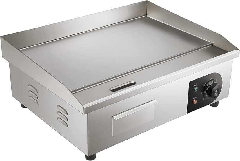 VEVOR Commercial Electric Griddle, 22", 1600W Countertop Flat Top Griddle, Stainless Steel Teppanyaki Grill w/Iron Cooking Plate, 122-572℉ Adjustable Temp Control 2 Shovels & Brushes, 110V