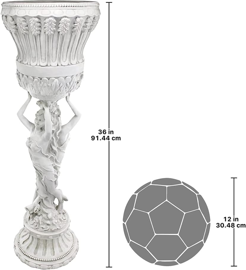 Design Toscano Les Filles Joyeuses Dancing Maidens Pedestal Column Plant Stand with Urn, 36 Inch Tall, Cast Stone Resin, Antique Stone Finish
