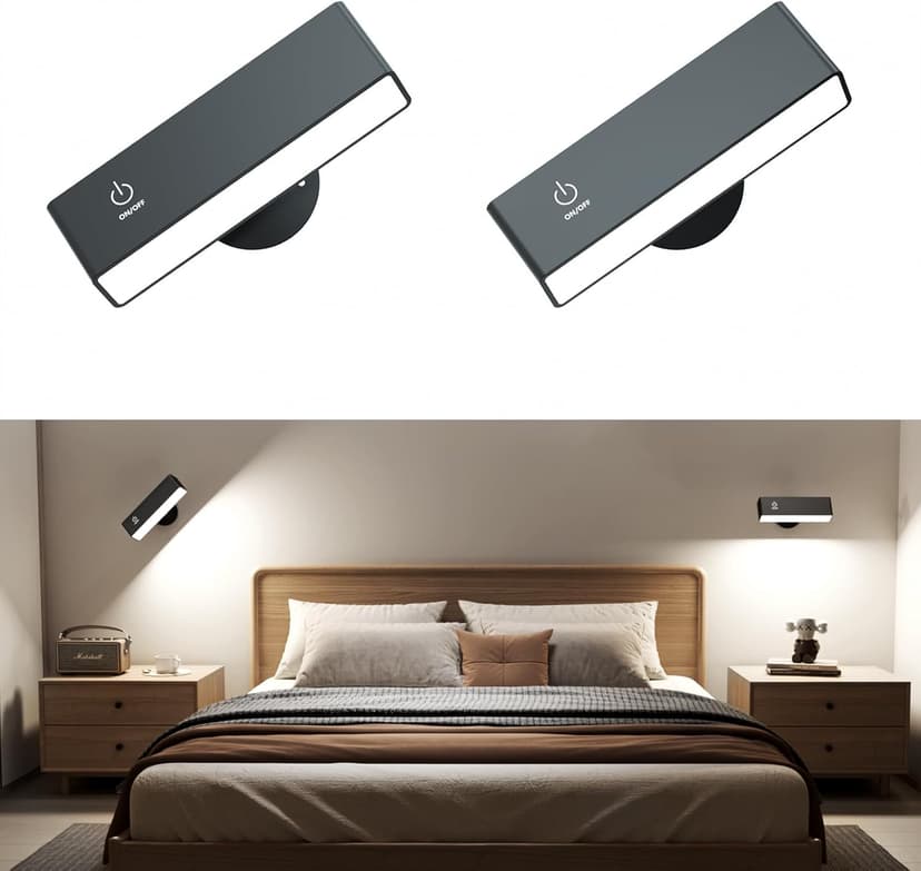 Honalia Adhesive Wall Lights for Bedroom 2 Pack, Rechargeable Wall Lights with Magnetic & Dimmable, 360 Rotation Cordless Wall Sconce, Peel and Stick Lights for Wall Bedside, Reading