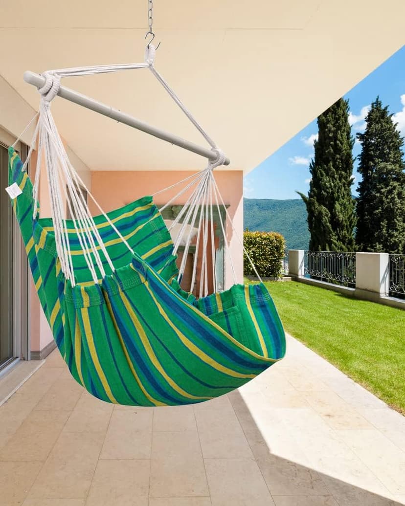 ADVOKAIR Hammock Chair Swing (500 lbs Max) - Hanging Hammock Chair Rope Swing Indoor for Bedroom, Outdoor, Patio, Bedroom, Porch, Deck - Sturdy Steel Bar with Anti-Slip Safety Rings