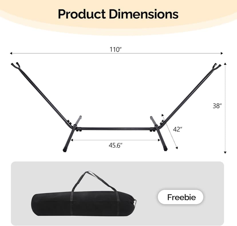ONCLOUD 9 FT Hammock Stand Only, Heavy Duty Adjustable Indoor Outdoor Space Saving Steel Stand with Carrying Case, Universal Hammock Stand with 450 Pounds Capacity for Garden, Yard, Patio, Black