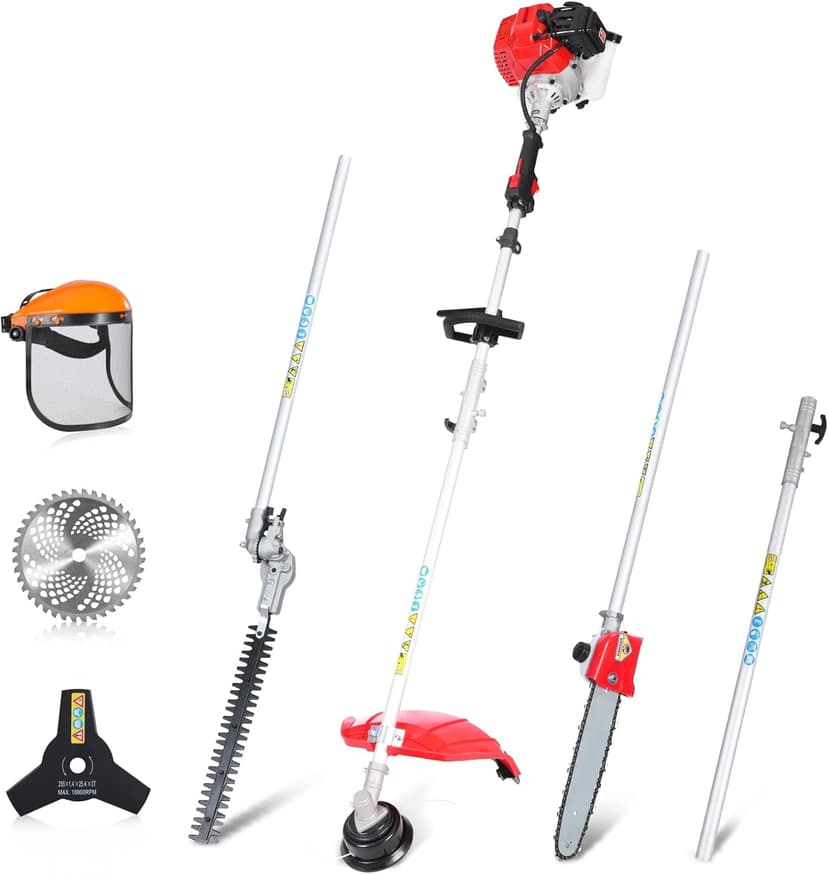 5-in-1 Weed Wacker Gas Powered – 52CC 2-Stroke String Trimmer/Edger, Pole Saw, Hedge Trimmer and Brush Cutter Blade with Extension Pole – Gas Powered Yard Tool for Landscaping (GC5080)
