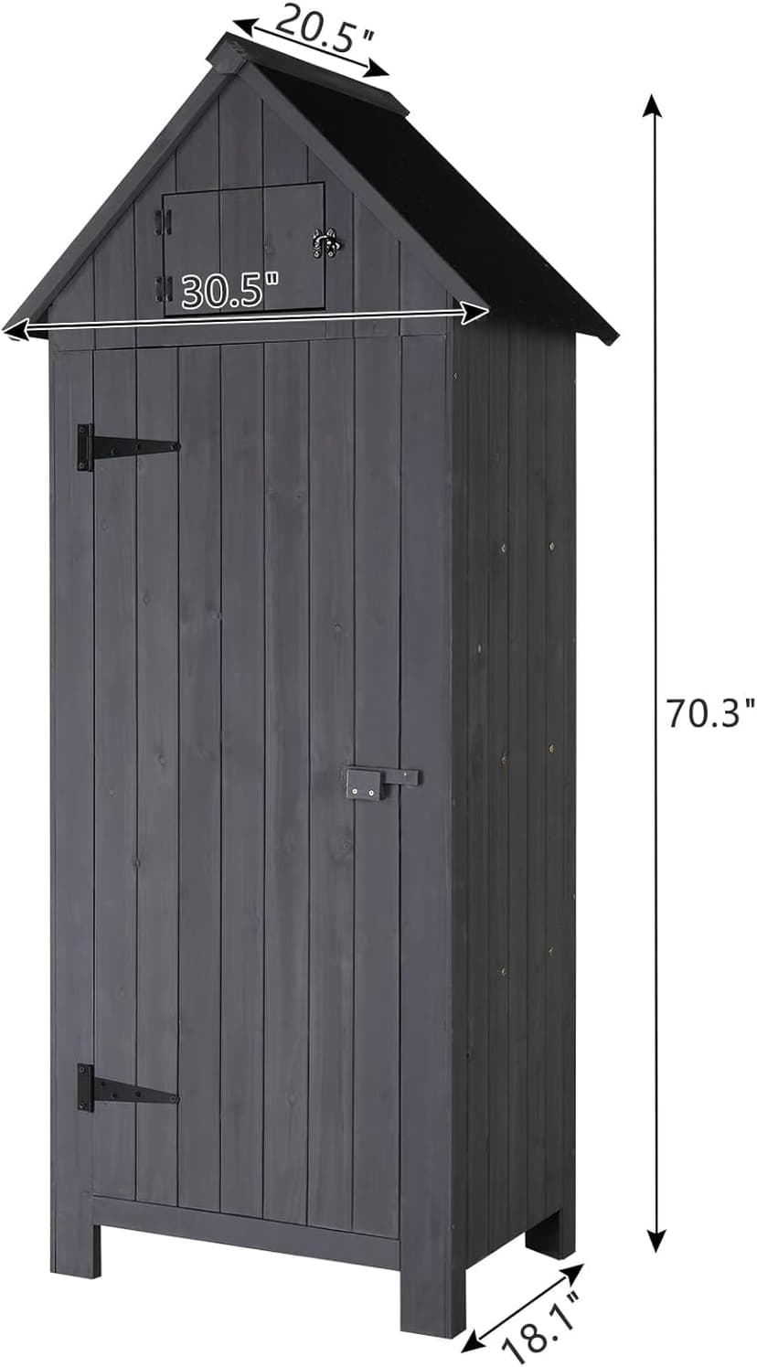 VINGLI Outdoor Wooden Storage Shed, Garden Shed Outside Tool Cabinet with Safety Latch, Patio Storage Organizer (Dark Grey)