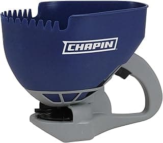 Chapin 8705A 1.6-Liter (0.3-Gallon) Ice Melt and Salt Hand Crank Spreader, Poly Toothed Edge Scoop with Thumb Control Gate and Impeller, Ideal for Small Spaces, Blue