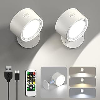 LED Wall Sconces 2 Pcs with Remote, Wall Mounted Lights Rechargeable Battery Operated, 3 Color Temperatures & Dimmable Wall Lamp Magnetic 360° Rotation Wireless Light for Bedroom Living Room