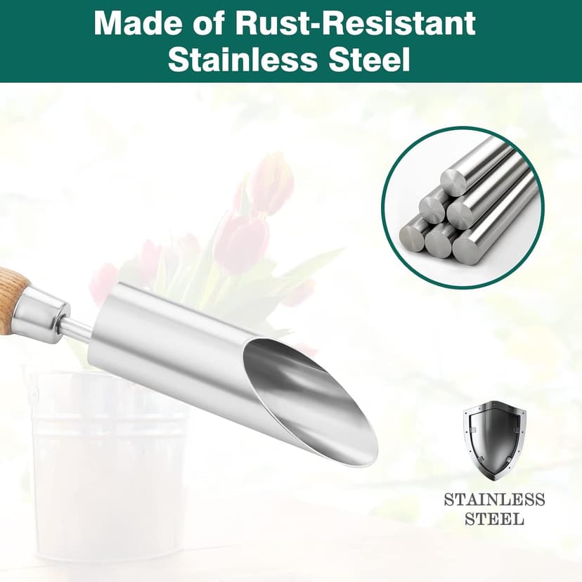 Bulb Planter Tool, 12" Garden Bulb Transplanter Tool, Stainless Steel Manual Hole Digger with Wooden Handle, Transplanting Agricultural Dibble Tool for Seed Planting & Flower Planter