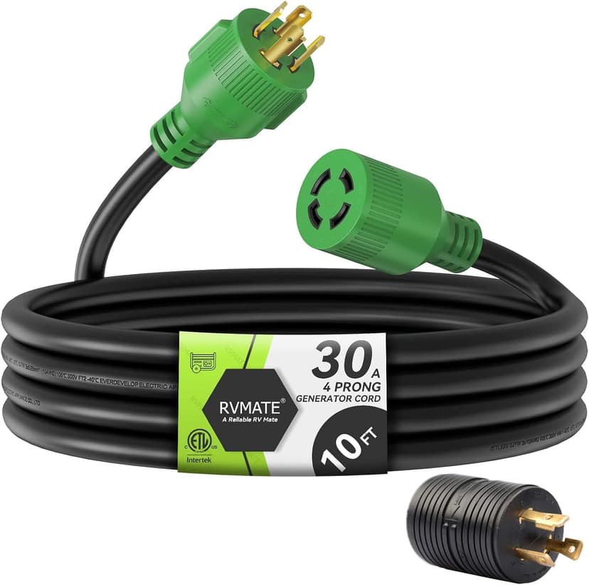 RVMATE 30 Amp Generator Cord 4 Prong 10 Feet, NEMA L14-30P/L14-30R, 125/250V Up to 7500W 10 Gauge SJTW Generator Extension Cord, ETL Listed