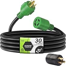 RVMATE 30 Amp Generator Cord 4 Prong 10 Feet, NEMA L14-30P/L14-30R, 125/250V Up to 7500W 10 Gauge SJTW Generator Extension Cord, ETL Listed