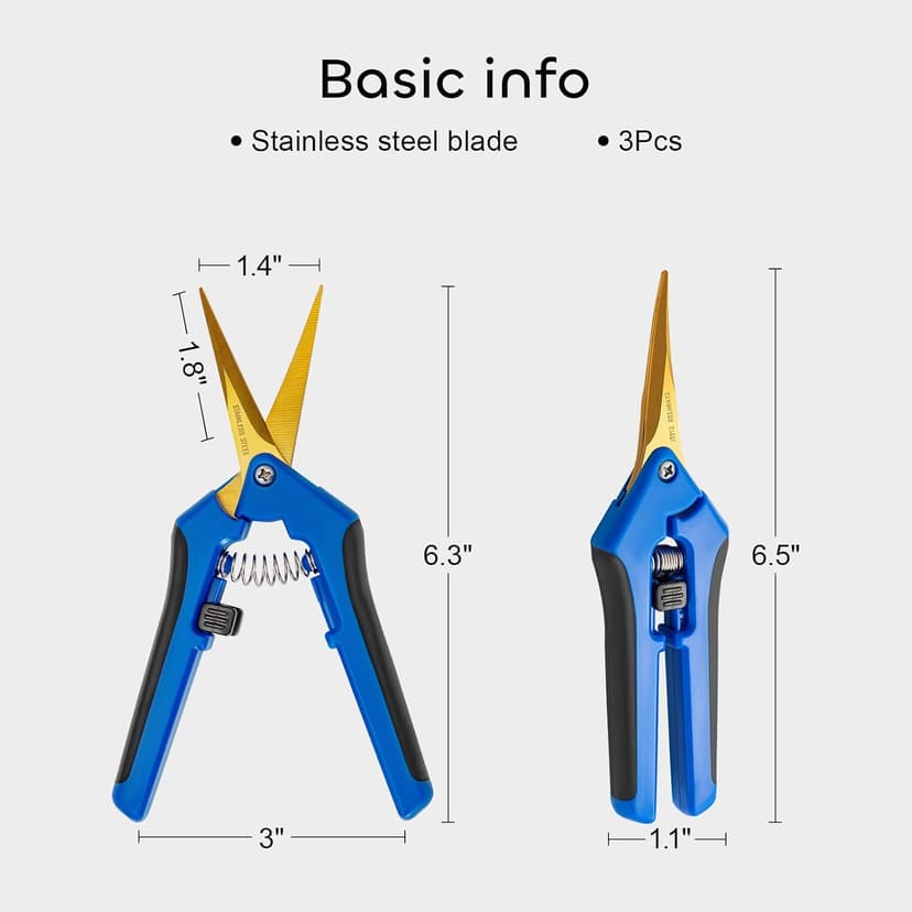 GROWNEER 6 Packs 6.5 Inch Pruning Shears with Curved Blades Trimming Scissors For Gardening Hand Pruning Snips Titanium Coated Precision Blades