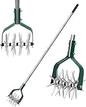 Rotary Cultivator Tiller Adjustable S/S Handle Rotary Tiller with Detachable Solid Metal Tines Garden Cultivator Lawn Tiller and Manual Tiller for Loosing and Mixing Soil