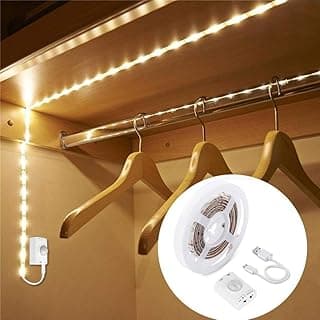 LUXJET 1M Rechargeable Motion Sensor Wardrobe Light, Flexible LED Strip with 30LED, PIR and Light Sensor, Warmwhite Night Light for Wall Closet Cabinet (1mr)