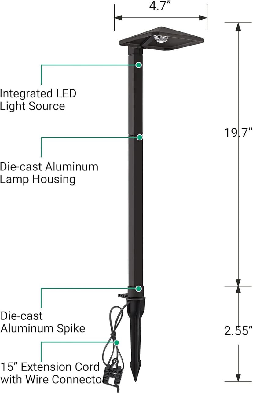 EDISHINE Low Voltage Landscape Lighting, 3W 230LM 3000K 50,000 Hrs Waterproof LED Pathway Lights Wired, 12V Outdoor Electric Landscape Lighting with Connectors, Aluminum Housing, ETL Listed, 4 Pack