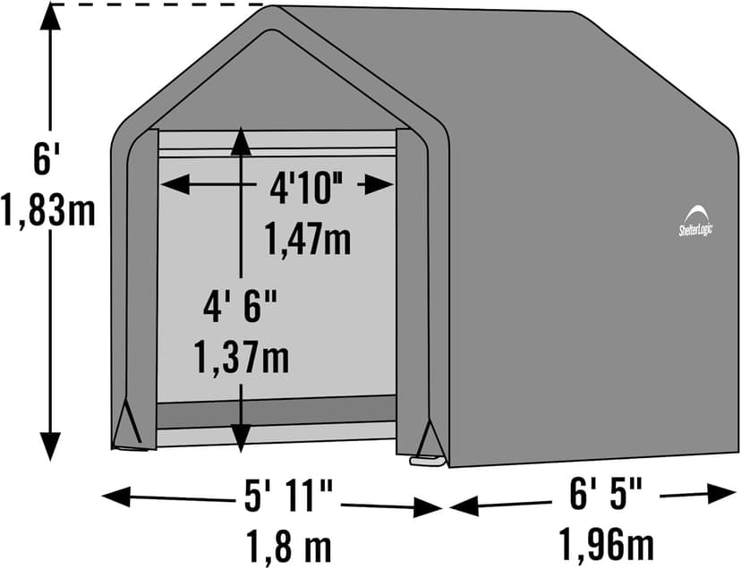 ShelterLogic 6' x 6' Shed-in-a-Box All Season Steel Metal Peak Roof Outdoor Storage Shed with Waterproof Cover and Heavy Duty Reusable Auger Anchors, Grey