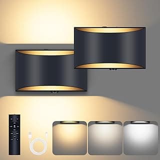 Battery Operated Wall Sconce with Remote Control,No Hardwired Wall Sconces Set of Two,3000K-6500K,Dimmable LED Wall Lamps,50W Equivalent Wall Lights for for Bedroom, Living Room, Hallway