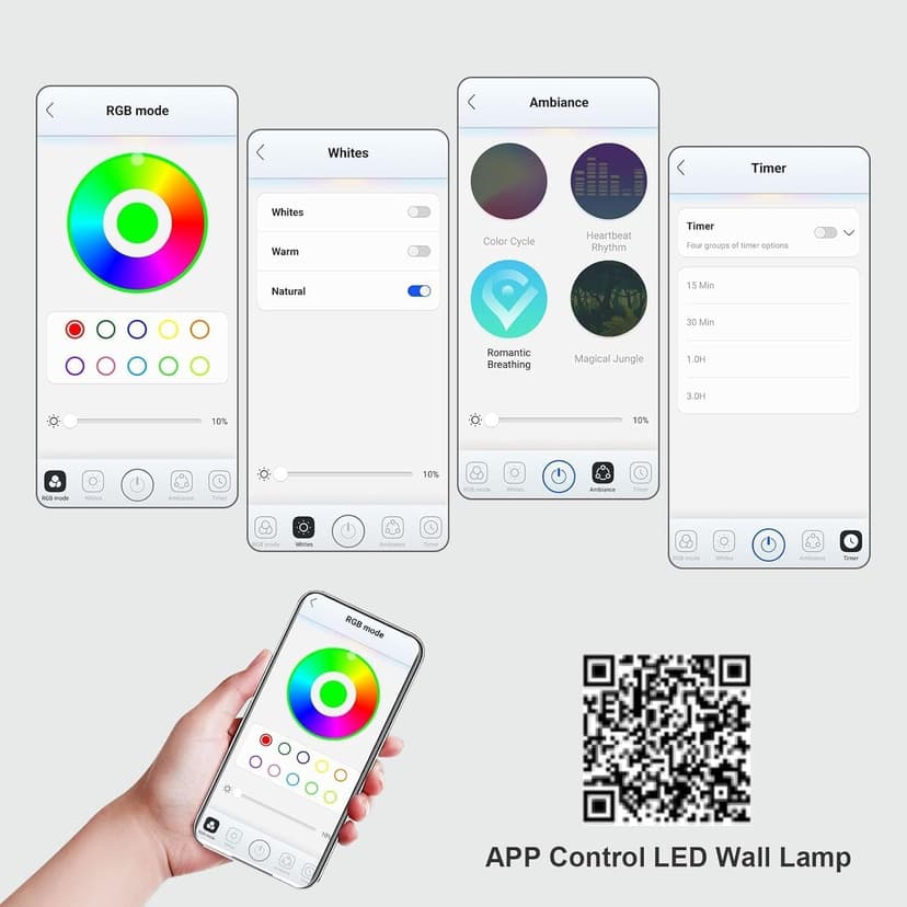Lightess Smart LED Wall Sconces Set of 2, Dimmable Wall Mounted Lamp with 3 Lighting & RGB & Ambiance Mode, APP & Touch Control, Rechargeable Battery Operated Wall Light for Reading Bedside
