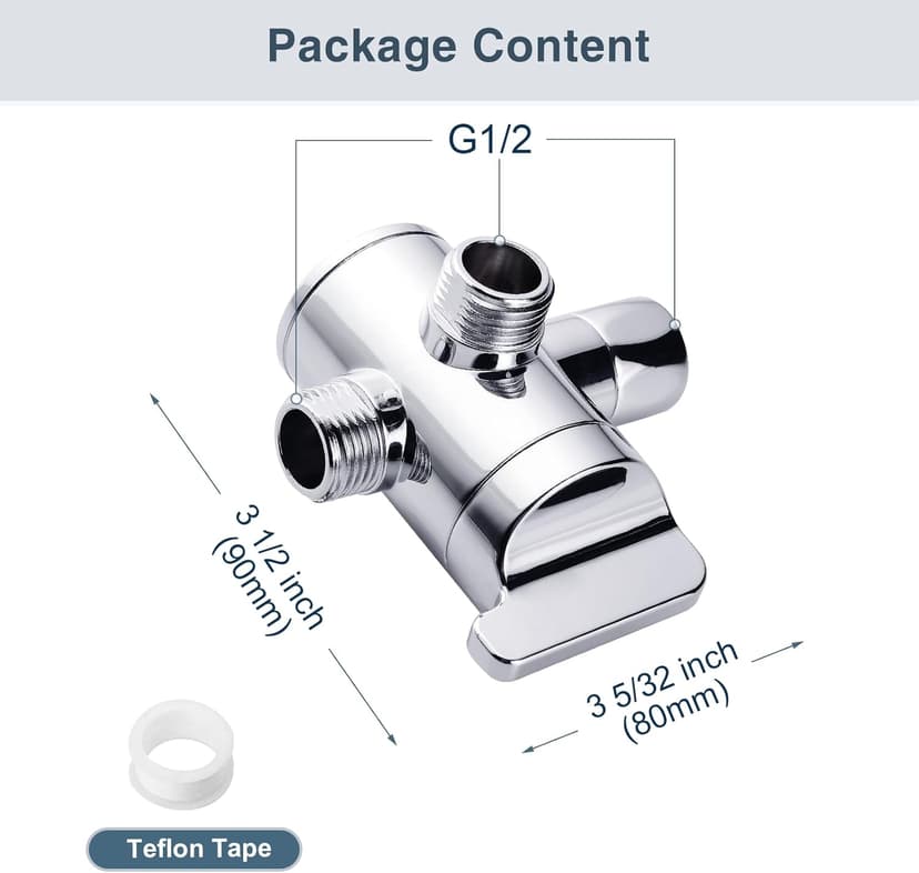 BRIGHT SHOWERS Shower Arm Diverter Valve for Hand held Showerhead and Fixed Spray Head, 3-Way Shower Head Diverter Valve, Chrome