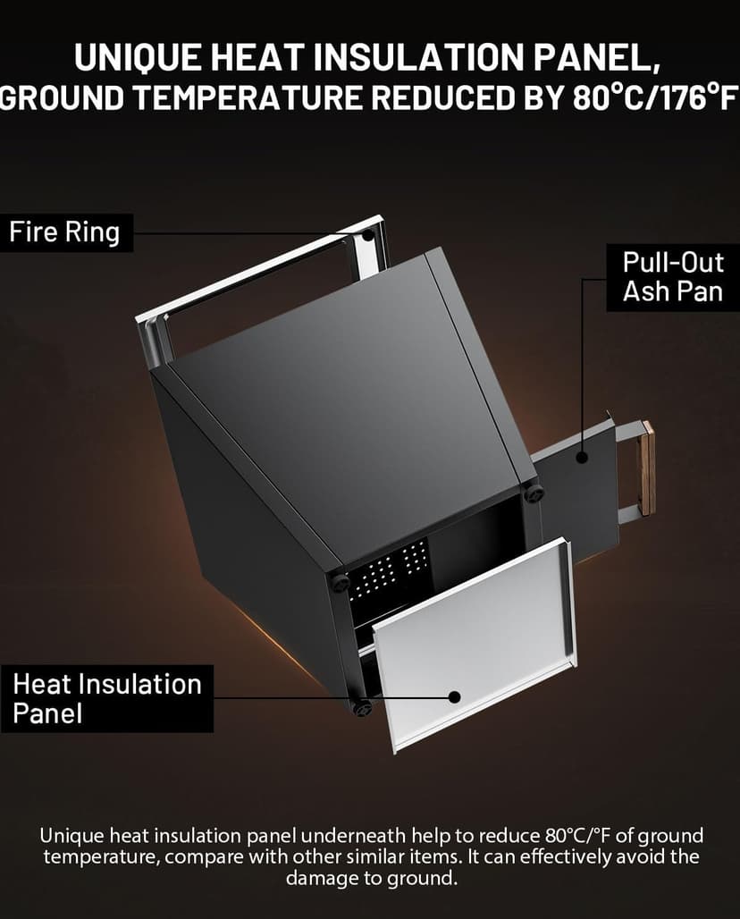 LEGACY HEATING Cyberpit One 20 inch Smokeless Fire Pit, w/Pull-Out Ash Pan, Portable Outdoor Firepits, Carry Handle for Backyard Patio Camping Bonfire, Stainless Steel, Black