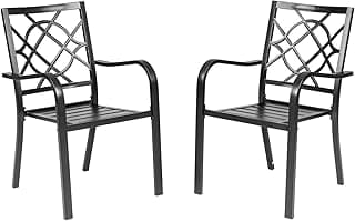 Incbruce 300lbs Patio Chairs Set of 2 Outdoor Dining Chairs, Metal Frame Stackable Patio Dining Chairs, Wrought Iron Black Outdoor Chairs with Armrest for Garden, Poolside, Backyard