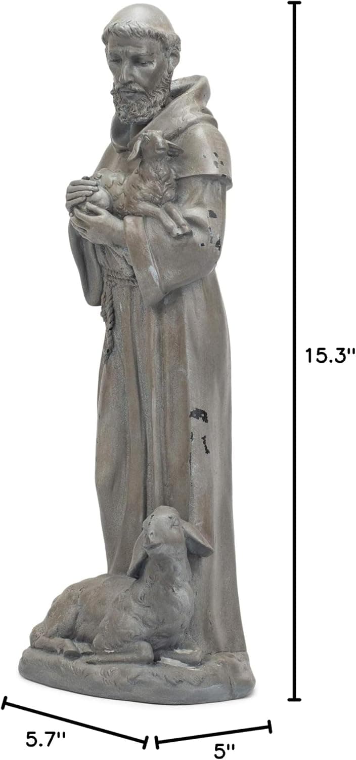Roman – 15.25" St. Francis Garden Statue, Religious Outdoor Décor for Yard or Garden, Spiritual Gift for Nature and Animal Lovers