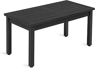 LUE BONA Outdoor Coffee Table Rectangle, HDPS Patio Coffee Tables for Outside, All Weather Patio Coffee Table with Slatted Tabletop for Deck, Garden, Balcony, Indoor or Outdoor Use, Black