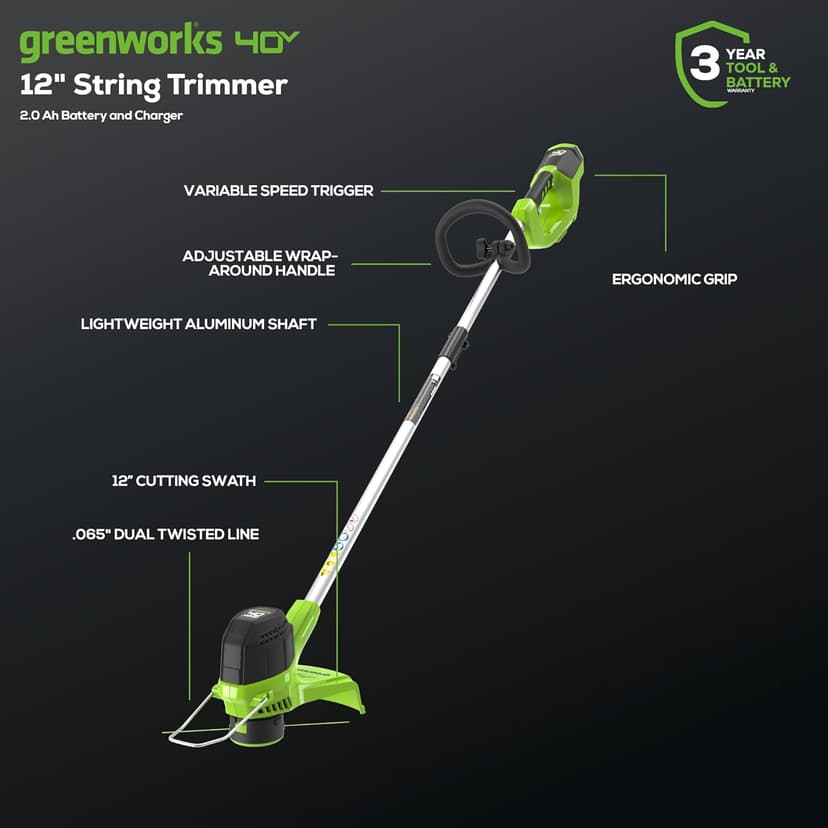 Greenworks 40V Cordless String Trimmer + Leaf Blower Combo Kit, 2.0Ah Battery and Charger Included