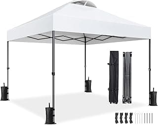 Amada 10x10ft 1-Person Setup Pop Up Canopy Tent - Easy Outdoor Sun Shade for Events, Parties, Camping, Gazebo with Wheel Cover Bag, Beach Tent with 3-Speed Adjustable Height,White