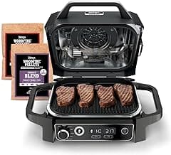 Ninja OG701 Woodfire Outdoor Grill & Smoker 7-in-1 Air Fryer Bake Roast Broil uses Woodfire Pellets(1 Pack Included) Portable, Electric, Grey(Renewed)
