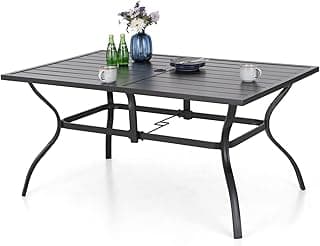 MFSTUDIO Outdoor Patio Dining Table, 6 Person Metal Patio Furniture Table with 1.57" Umbrella Hole for Deck,Backyard,Lawn,Garden (Black)