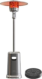 EAST OAK 50,000 BTU Patio Heater with Sand Box, Double-Layer Stainless Steel Burner, Table Design, Safety Protection System, Wheels, Propane Patio Heater for Home and Commercial, Stainless Steel
