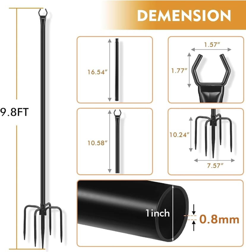 FEED GARDEN 4 Pack String Light Poles for Outside, 9.8FT Metal Poles for Outdoor String Lights, Stand Poles for Deck, Garden, Patio, Wedding, Backyard, Christmas Party