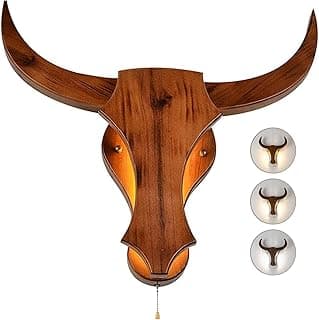 Vintage Wall Sconce Lamp with Pull Chain, 3 Color Temperatures Retro LED Industrial Wall Light, Wood -Wall Sconce Lamp Ox Head Shape 8W*2, for Home Bedroom Hallway, Corridor, Stairs, Hotel, Bar