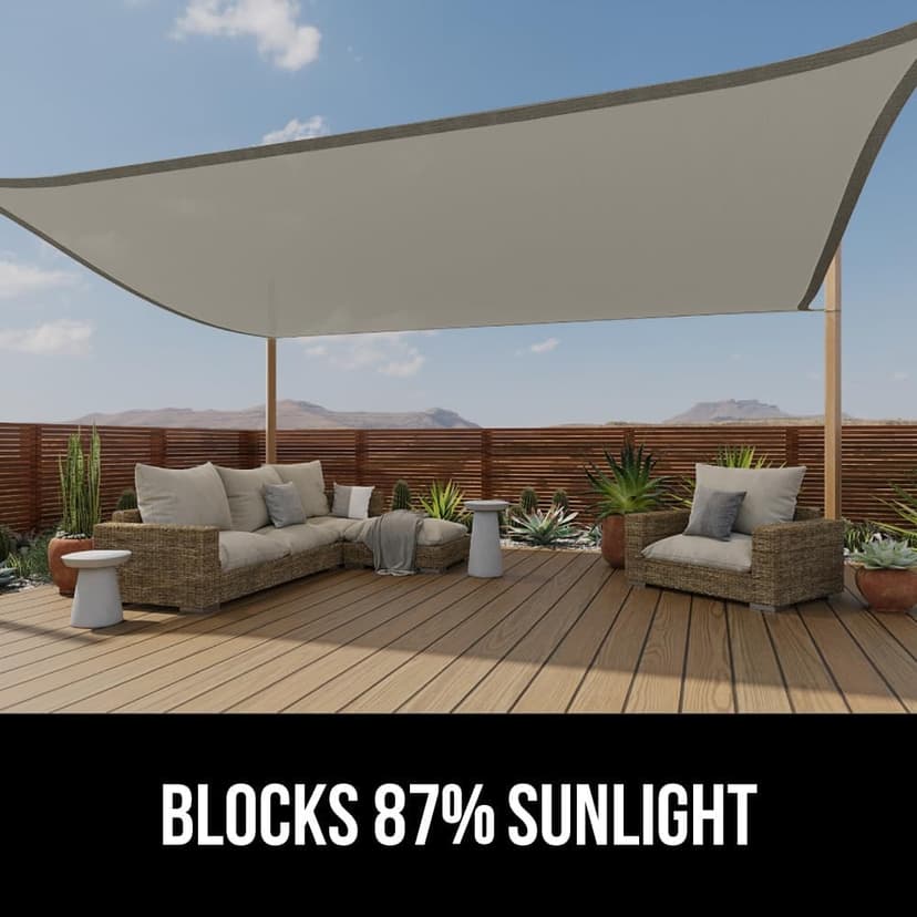 GORILLA GRIP Heavy Duty Sun Shade, UV Protection Fade Tear and Rust Resistant Rectangle Sunshade Canopy, Curved Edges Blocks Sunlight, Breathable Sail, Outdoor Patio, Lawn Garden, 8x10 FT Gray