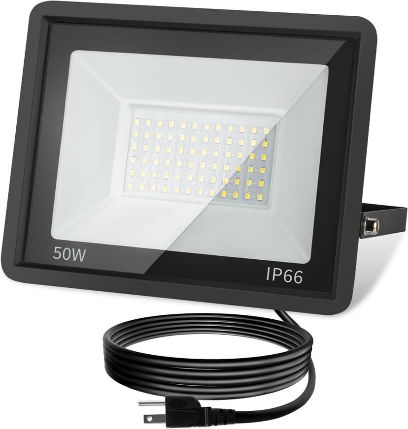 50W LED Flood Light Outdoor, 5000LM Super Bright Floodlight Outside Work Light with Plug, 6500K Daylight White LED Flood Light Outdoor, IP66 Waterproof Outdoor Flood Light-1Pack