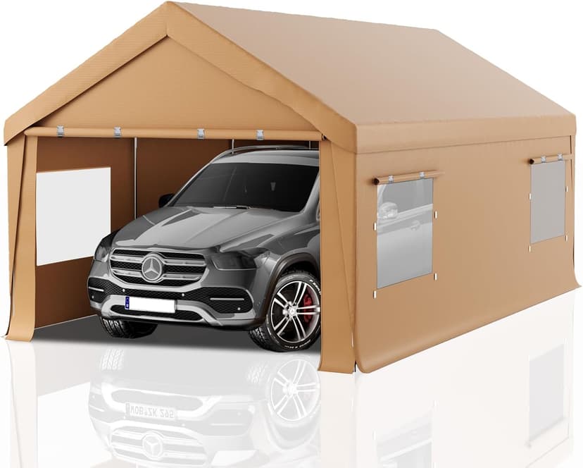Carport 10x20 Heavy Duty Portable Garage,Carport Canopy with Roll-Up Windows & Doors,Portable Garage and Shelter with Removable Sidewalls,Car Tent Garage with All-Season Tarp for Truck Bike Lawnmower