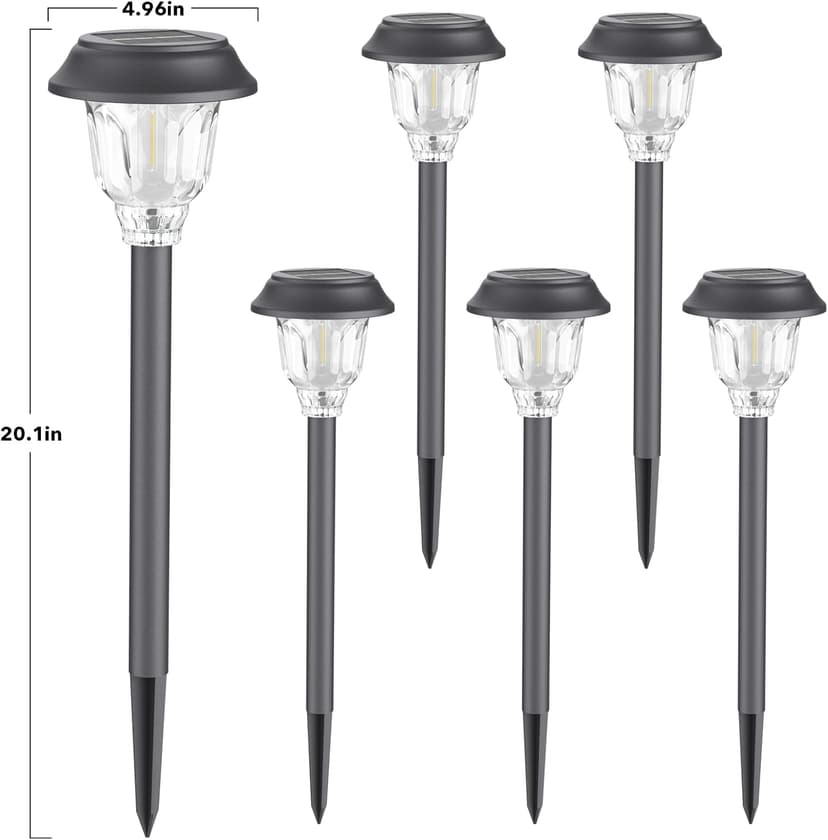 Solar Lights Outdoor, 6 Pack Solar Pathway Lights Waterproof, Metal Glass Outdoor Solar Lights, Auto On/Off Solar Outdoor Lights for Garden Yard Path Walkway Driveway