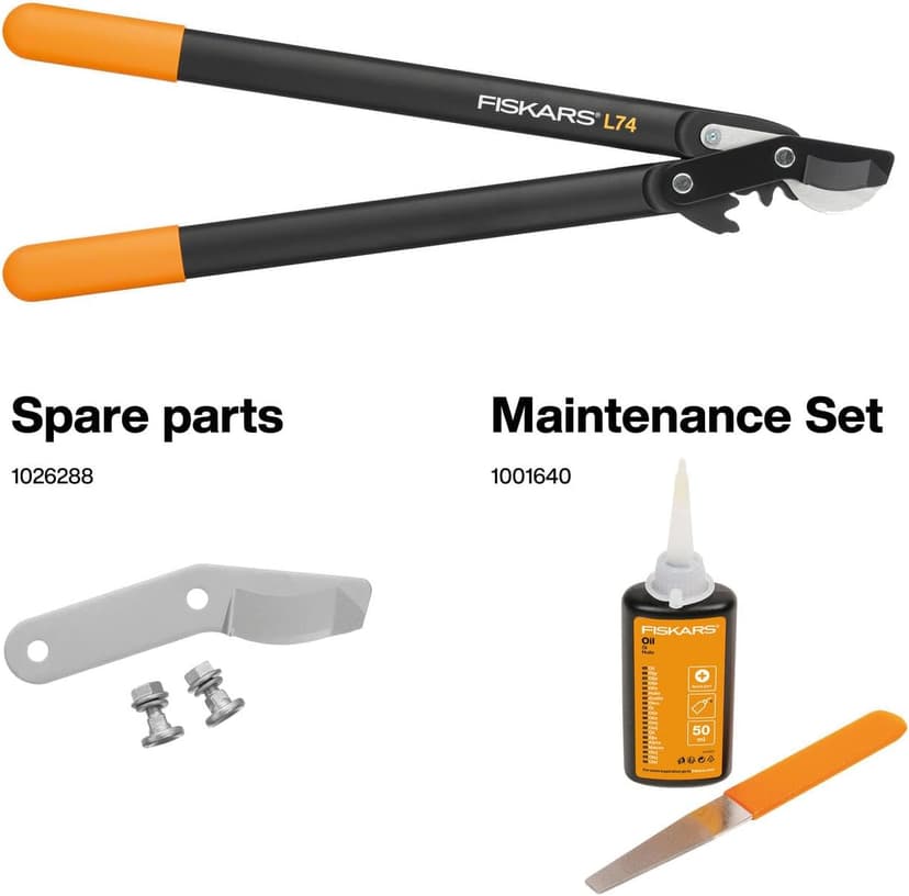 Fiskars PowerGear Lopper Bypass, Hook Head (M) L74, Hook Head, Non-stick coating, Cutting Diameter : 3.8 cm, Hardened steel, Length: 55 cm, Black/Orange, 1000582