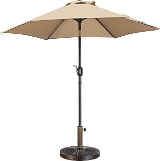Yaheetech 7.5FT Garden Table Umbrella with 30lb Patio Umbrella Base, Patio Market Umbrella with Push Button Tilt, Crank and Sturdy Ribs, Outdoor Patio Umbrella w/Base Included Heavy Duty - Tan