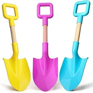 Beach Sand Toys 16" Shovels for Kids Adults, 16 Inch Spade Scoop Gardening Tools, Sandbox Kit Wood Handle Spade for Garden Outdoor Snow Backyard Summer 3 Gift Pack Pink Yellow Blue