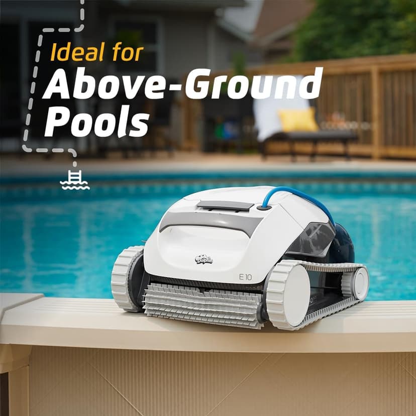 Dolphin (2024 Model) E10 Automatic Robotic Pool Vacuum Cleaner, Active Scrubber Brush, Top Load Filters Access, Ideal for Above-Ground Pools up to 30 FT in Length