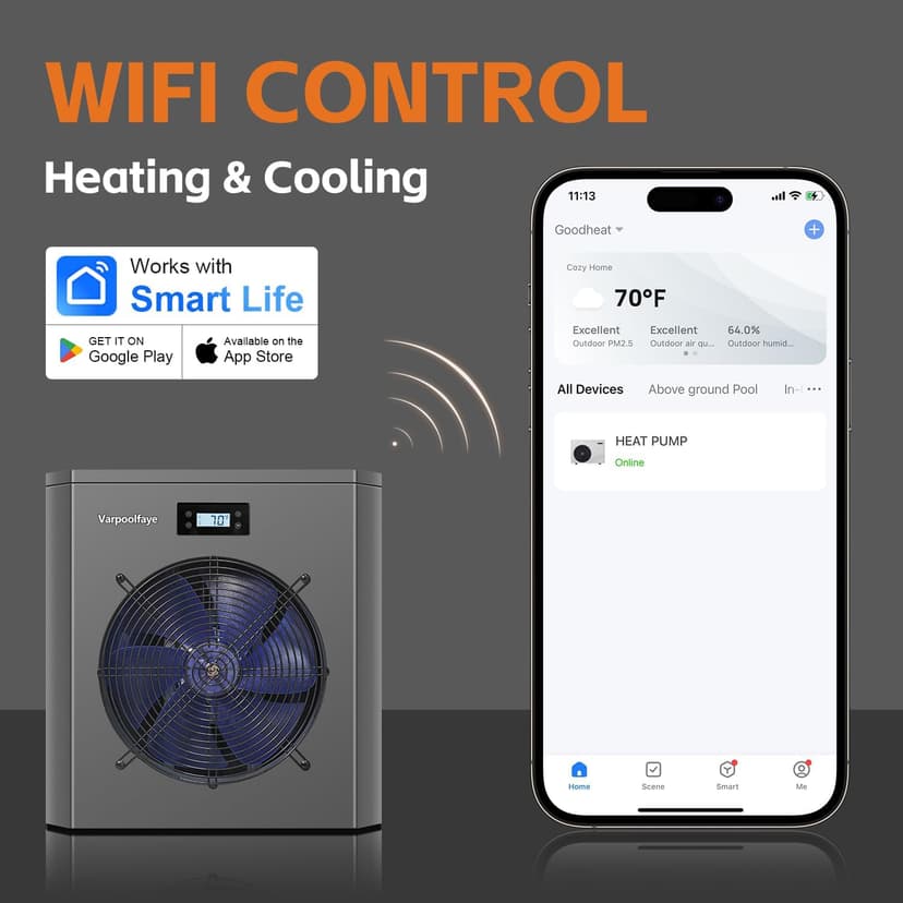 Electric Pool Heater Pump 5000 Gallon 120v Pool Heaters for Above Ground Pools 16000 BTU Swimming Pool Heat Pump WiFi Control Heat Or Cool Spa Heater Pump