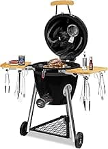 Large Kamado Charcoal Grill, Charcoal Grill with Smoker and Locking Lid, Kamado Charcoal Grill with Side Tray, Easy to Move and Clean, 18 Inches Large Charcoal Grills for Outdoor Cooking