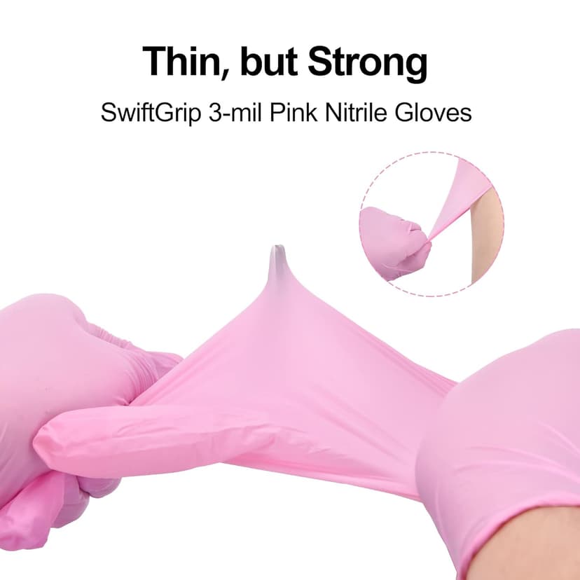 Pink Nitrile Gloves, 3-mil, Industrial Gloves Disposable Latex Free, for Cleaning & Esthetician, Rubber Powder-Free, 100-ct Box (Medium) Medium (Pack of 100)